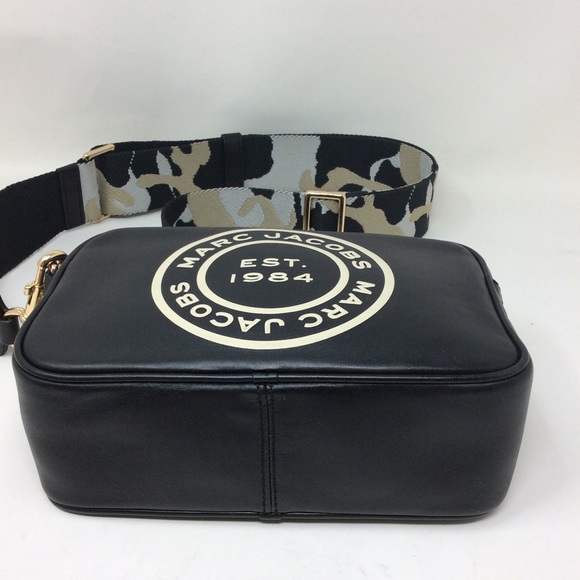 Marc Jacobs Signet Flash Black Smooth Leather Camo Camera Crossbody Bag - Picture 8 of 16